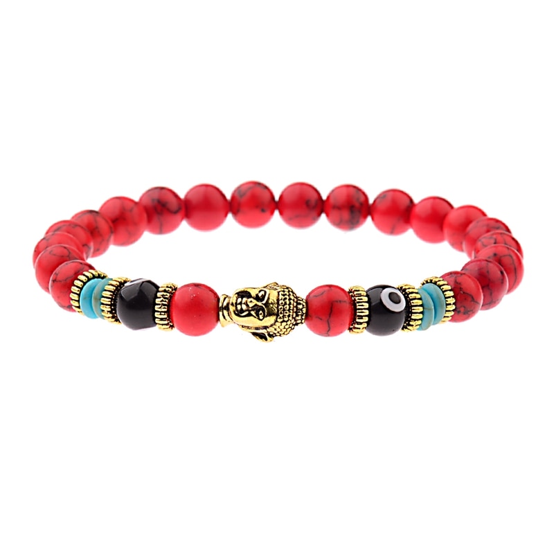 Charm Buddha&Evil Eye Bracelet Women 8mm Elastic Round Bright Black Stone Chakra Bracelets Men Erkek Bileklik Homme