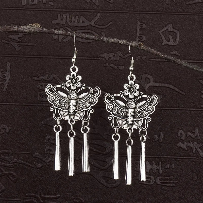 Silver Jhumka Flower Tassel Ethnic Earrings Jewelry