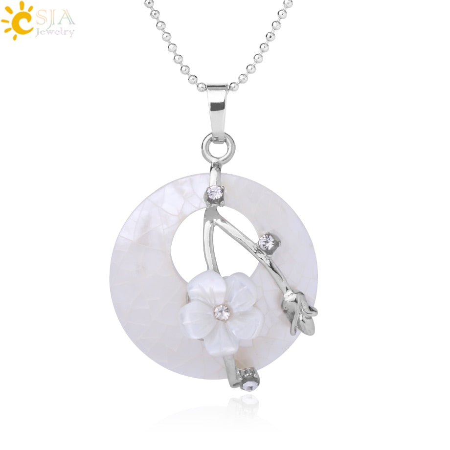 CSJA Colorful Natural Abalone Shell Pendants Necklaces White Pink Round Gems Beads Flower Zircon Women Charms Jewelry F873