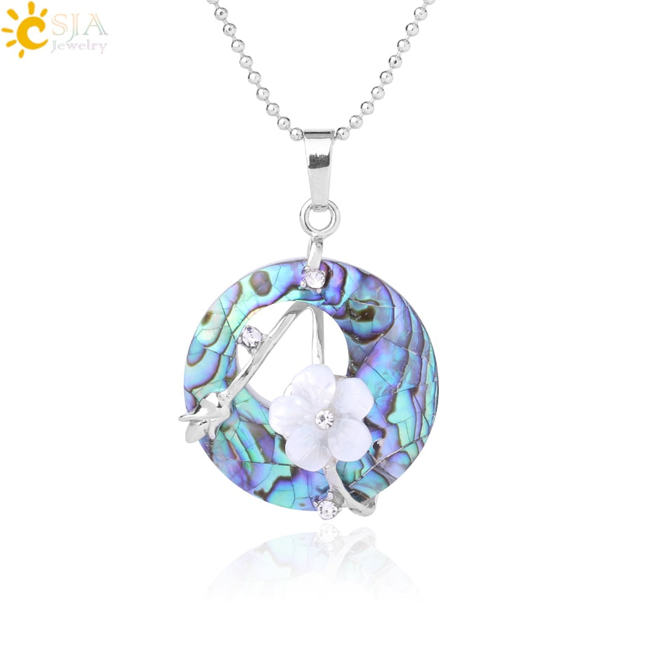 CSJA Colorful Natural Abalone Shell Pendants Necklaces White Pink Round Gems Beads Flower Zircon Women Charms Jewelry F873