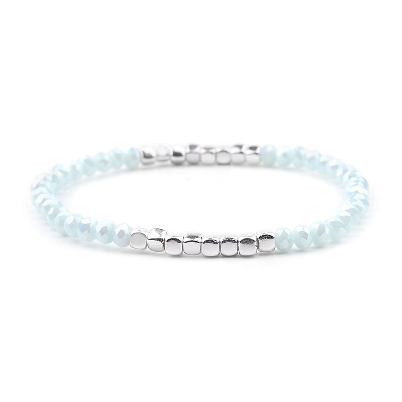 BOJIU Multicolor Crystal Strand Bracelets For Women Gold Acrylic Copper Beads Pink White Black Gray Crystal Bracelet Femme BC226