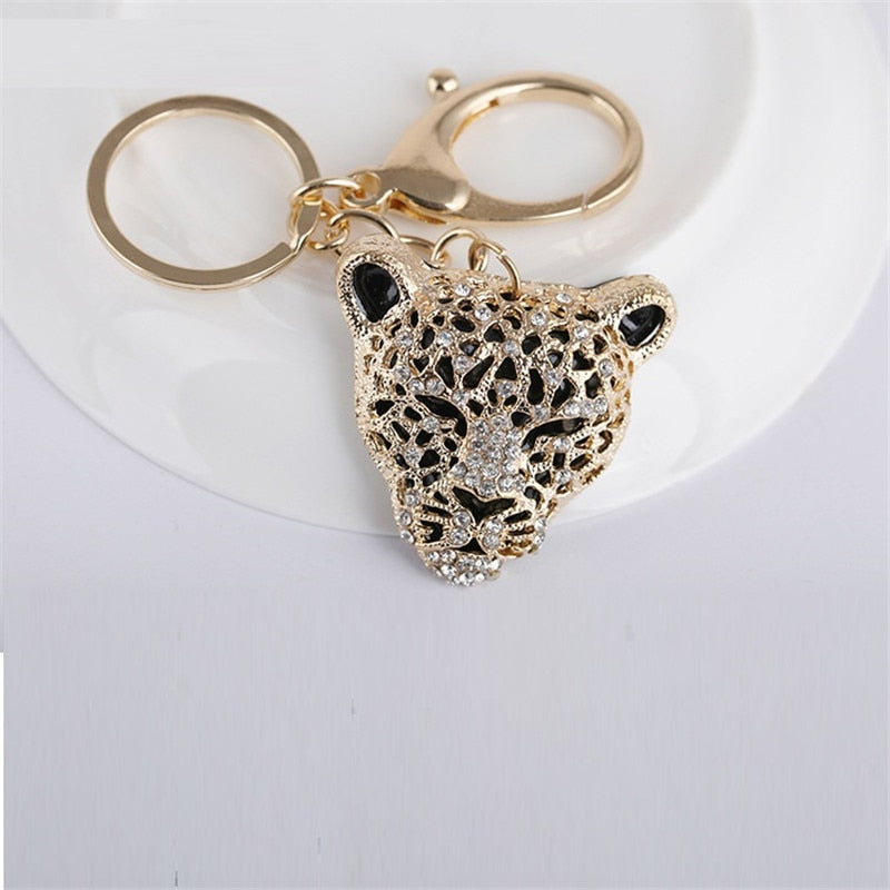 2023 Fashion Crystal Leopard head Rhinestone Tiger Keychain Women's bags Decoration Pendants Accessories Car keyrings Jewelry