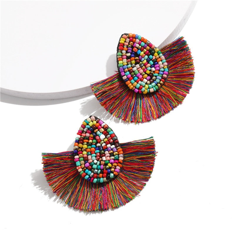 Colorful Beaded Tassel Earrings for Women Fashion Wedding Big Statement Earrings Female 2022 Fringe Hanging Earings Jewelry