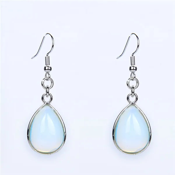 Natural Stone Teardrop Hook Earrings, Amethyst Pink Quartz Lapis Healing Jewelry