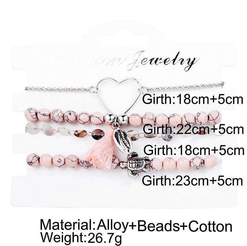 Boho Charm and Crystal Bead Bangle Bracelet Set