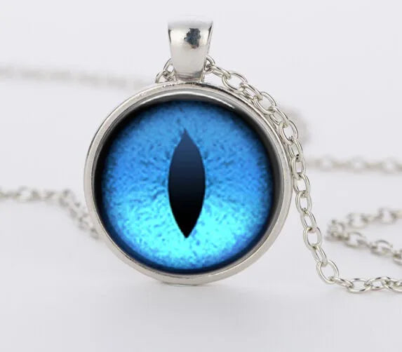 Red Cat Eye & Dragon Eye Glass Cabochon Pendant Necklace, Handmade Gothic Talisman