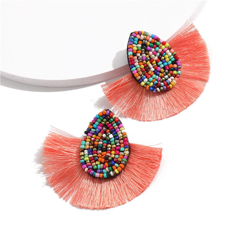 Colorful Beaded Tassel Earrings for Women Fashion Wedding Big Statement Earrings Female 2022 Fringe Hanging Earings Jewelry