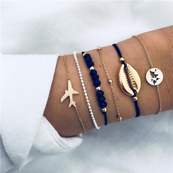 Modyle Bohemian Handmade Pink Crystal Beads Bracelets for Women Vintage Fashion Fox Map Bracelet Bangles Jewelry Gifts