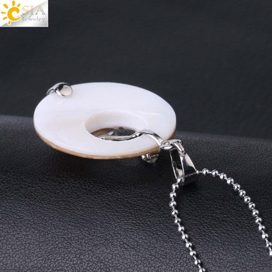 CSJA Colorful Natural Abalone Shell Pendants Necklaces White Pink Round Gems Beads Flower Zircon Women Charms Jewelry F873