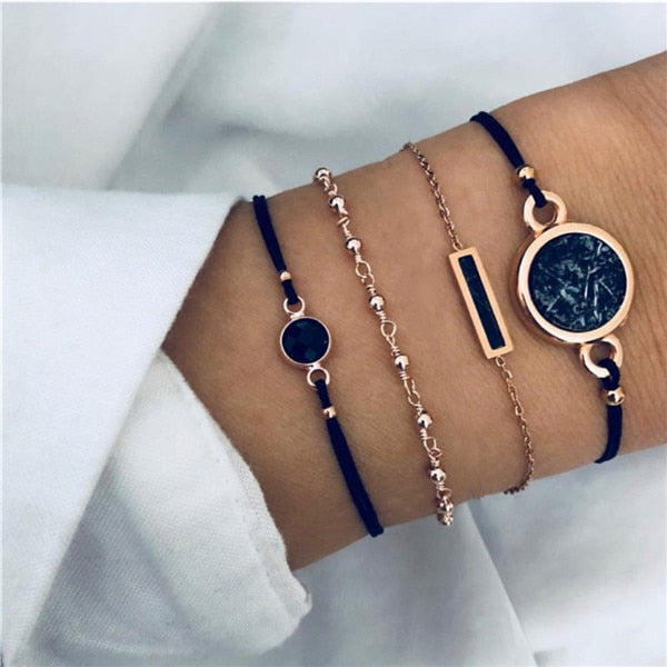 Modyle Bohemian Handmade Pink Crystal Beads Bracelets for Women Vintage Fashion Fox Map Bracelet Bangles Jewelry Gifts