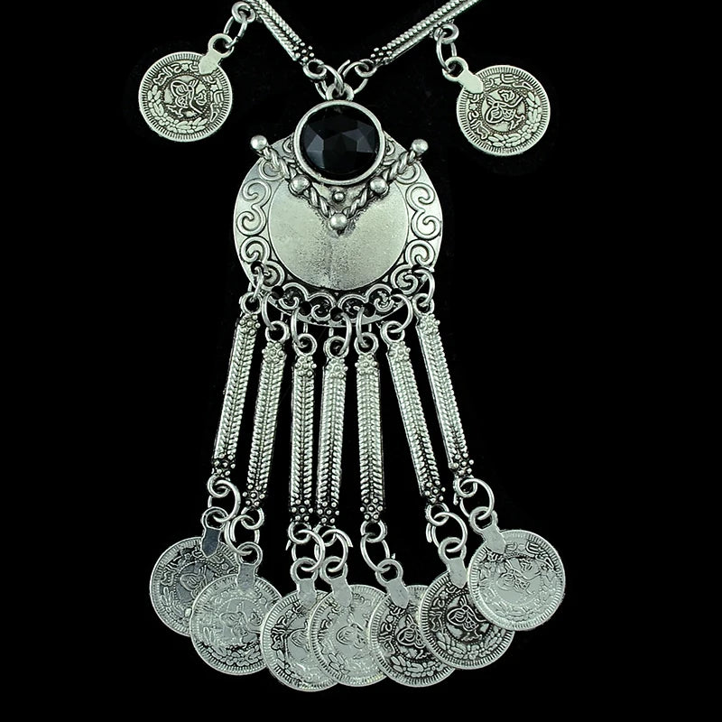 Turkish Coin Stone Tassel Bib Choker Necklace Jewelry