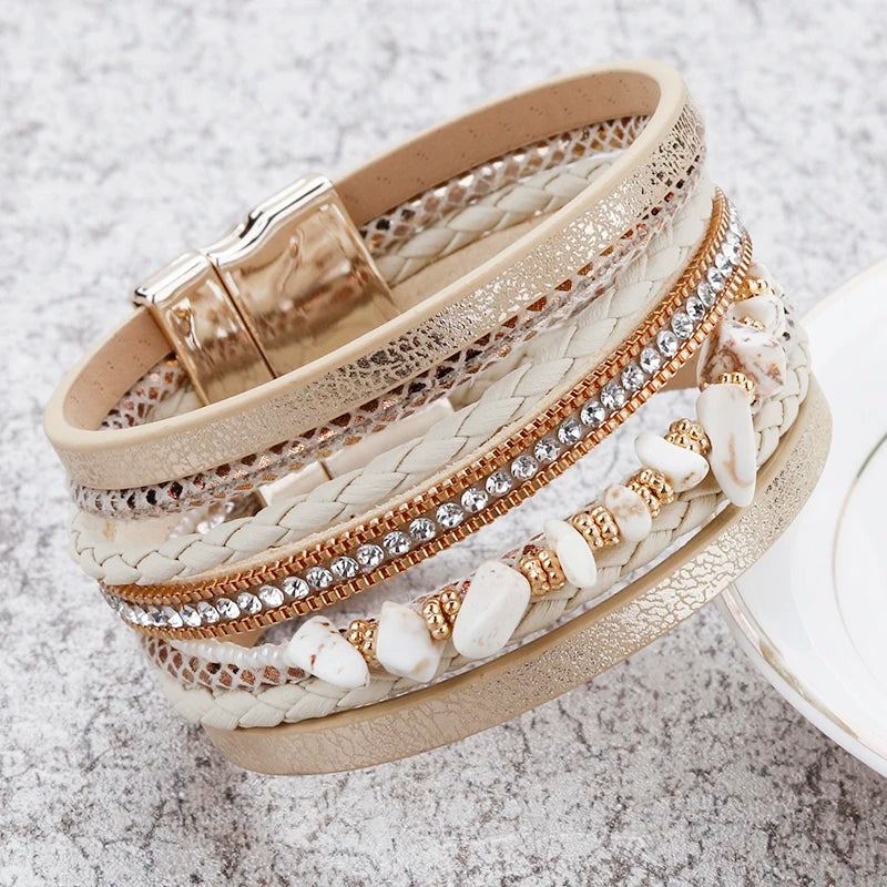 Natural Stone Boho Leather Bracelet