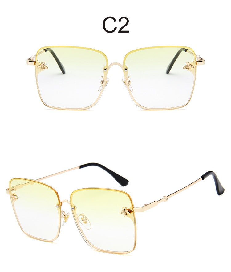 2023 New Oversize Clear Pink Sunglasses for Women Gradient Square Bee Sun Glasses Superstar Luxury Brand Designer Shades UV400