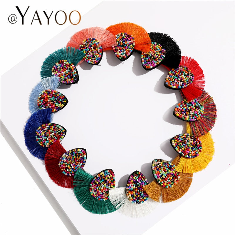 Colorful Beaded Tassel Earrings for Women Fashion Wedding Big Statement Earrings Female 2022 Fringe Hanging Earings Jewelry
