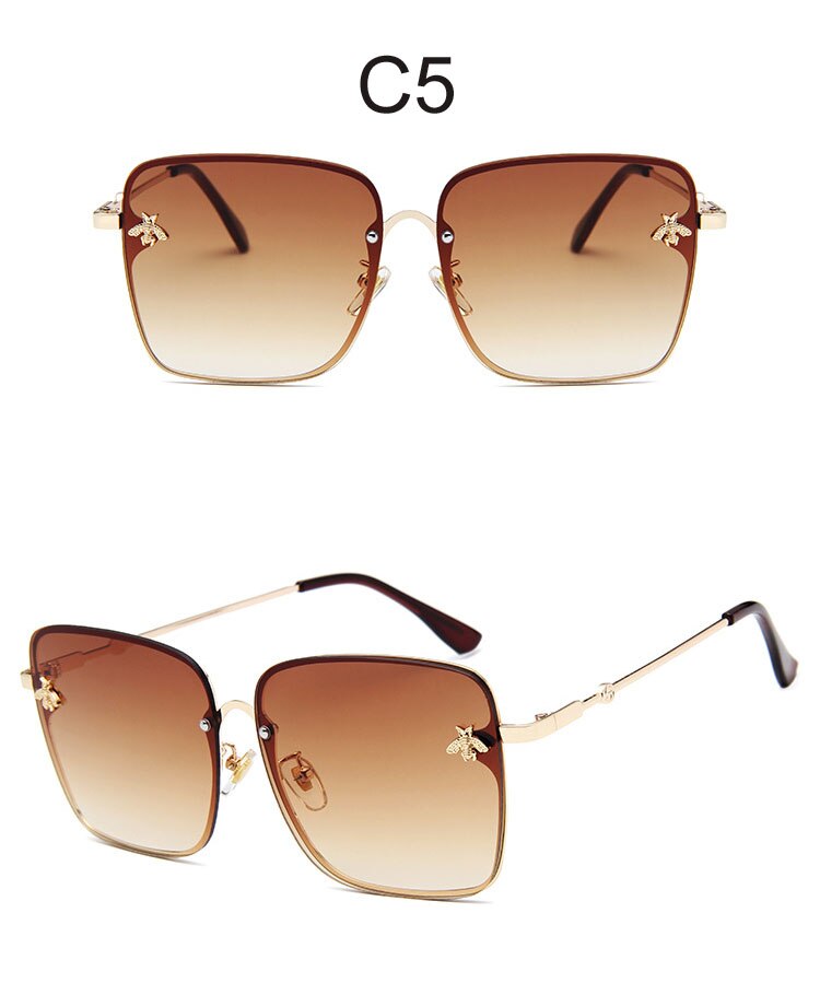 2023 New Oversize Clear Pink Sunglasses for Women Gradient Square Bee Sun Glasses Superstar Luxury Brand Designer Shades UV400
