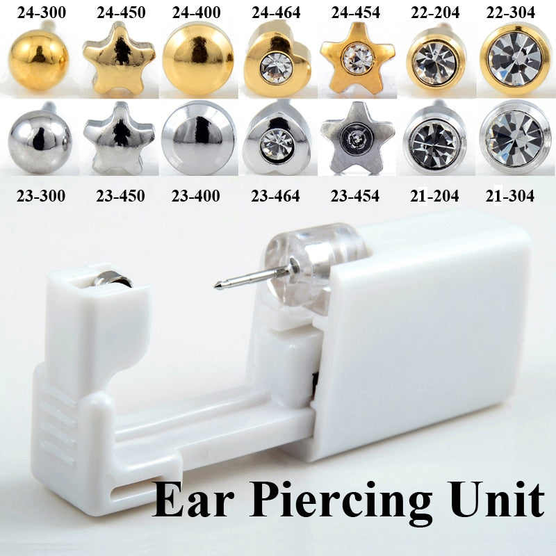 Disposable Sterile Ear Piercing Unit Cartilage Tragus Helix Piercing Gun Tool Kit Build In Steel Stud Earring Star Ball