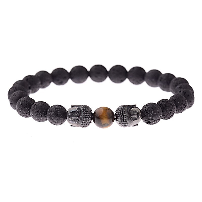 Charm Buddha&Evil Eye Bracelet Women 8mm Elastic Round Bright Black Stone Chakra Bracelets Men Erkek Bileklik Homme