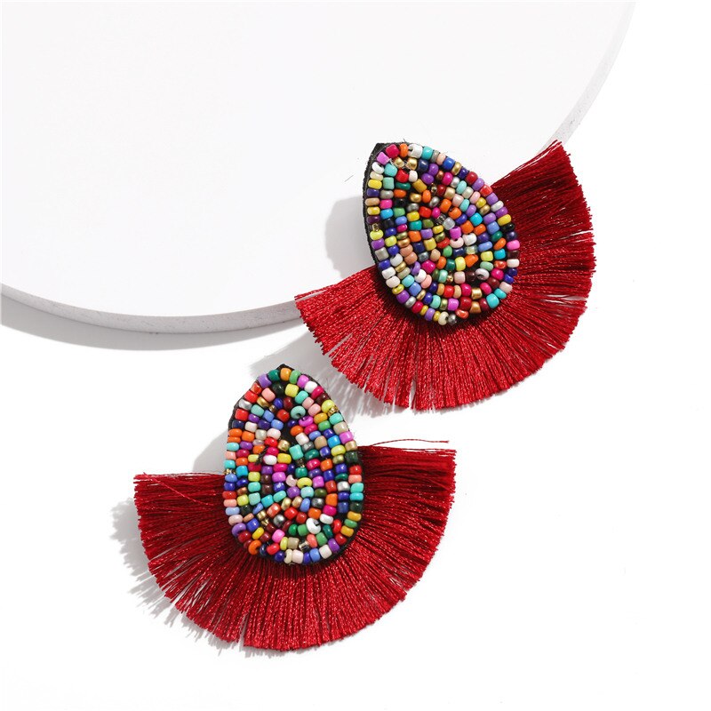 Colorful Beaded Tassel Earrings for Women Fashion Wedding Big Statement Earrings Female 2022 Fringe Hanging Earings Jewelry