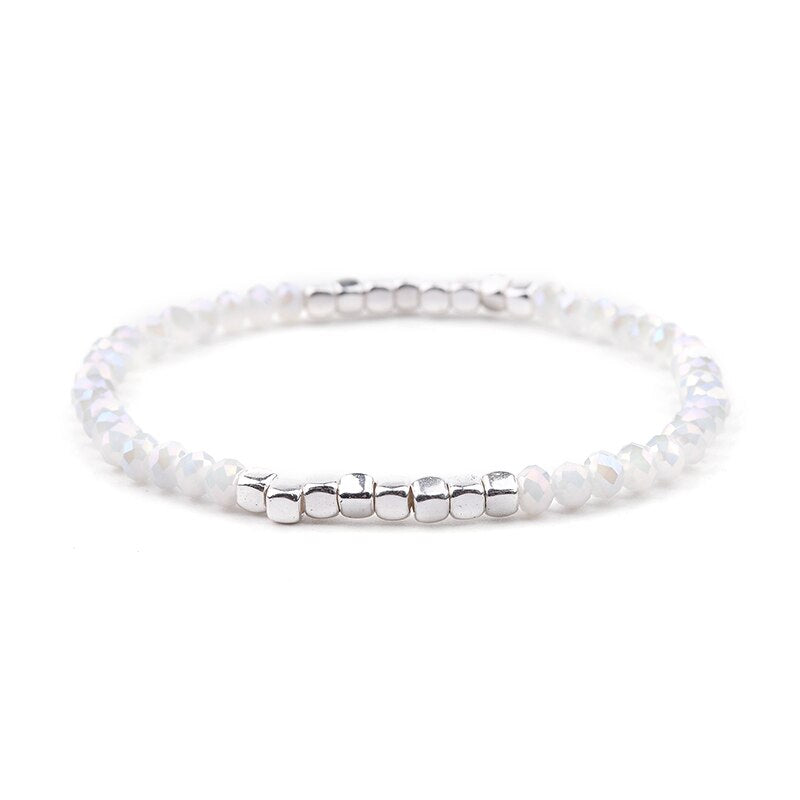 BOJIU Multicolor Crystal Strand Bracelets For Women Gold Acrylic Copper Beads Pink White Black Gray Crystal Bracelet Femme BC226