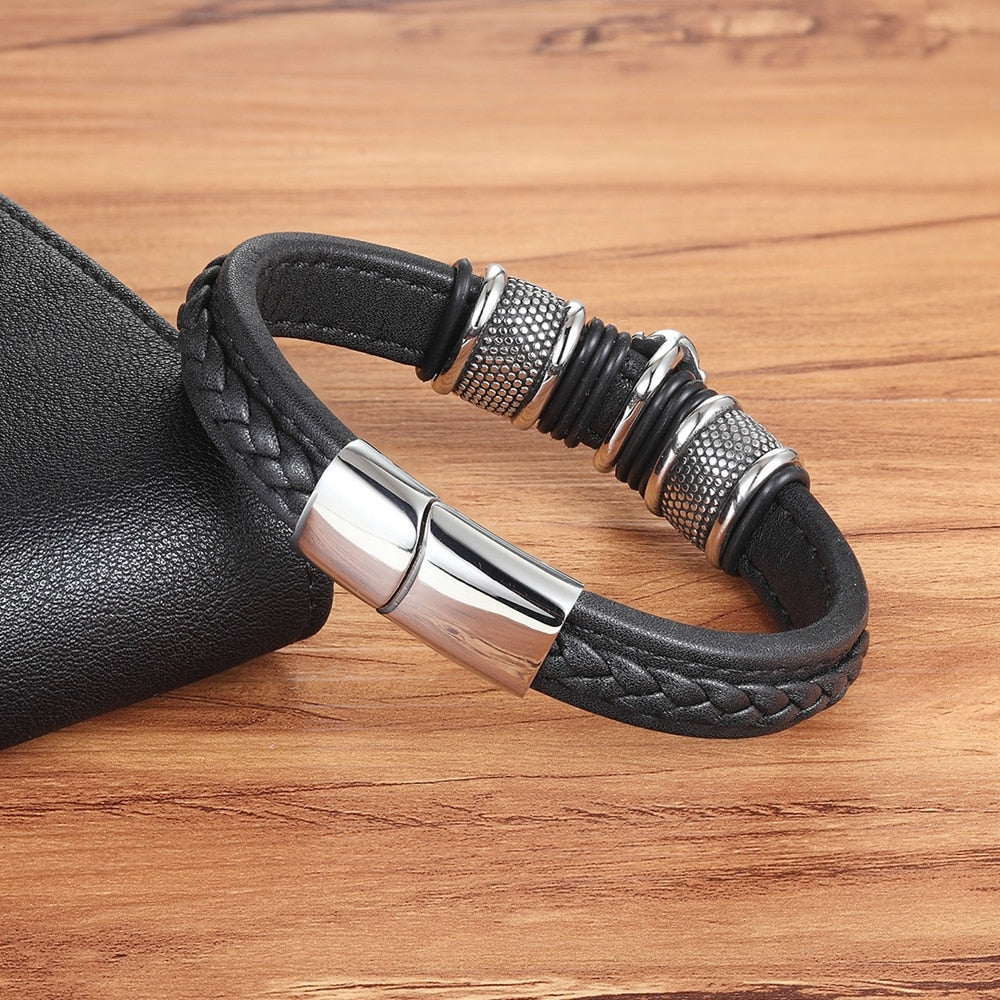 XQNI Genuine Leather Bracelet & Bangle Buddha Head Accessories with Stainless Steel for Blessing Men Bracelet Lucky Jewelry