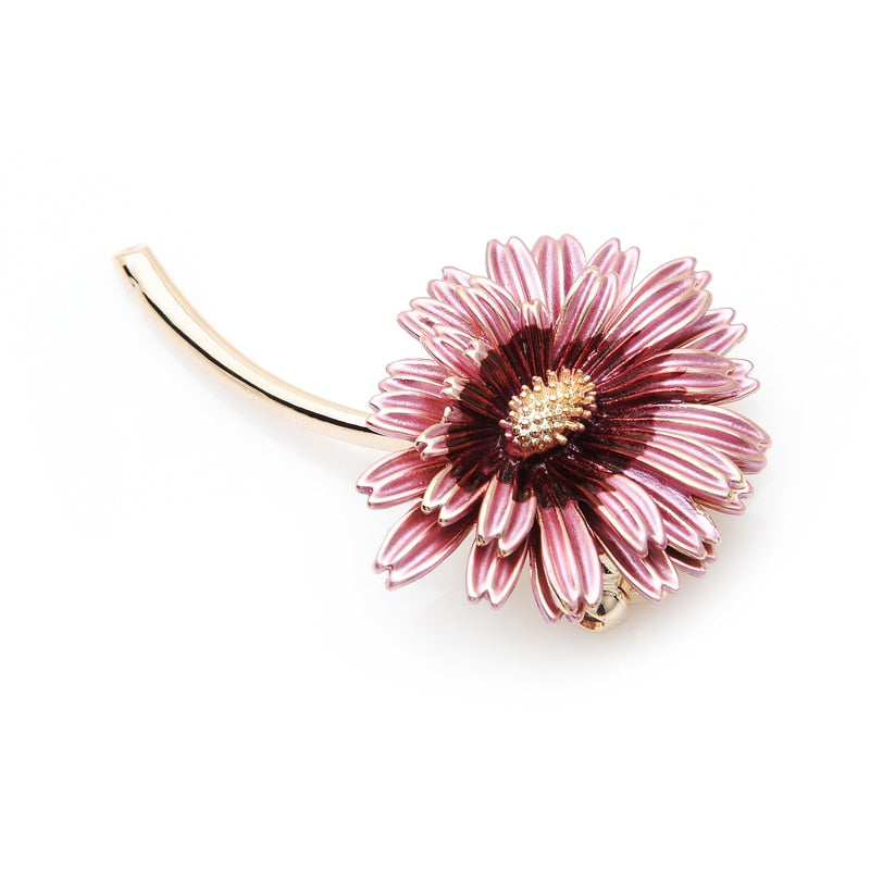 Wuli&baby Enamel Pink Daisy Trendy Brooch Flower Pin For Women and Mom Gift Simple Accessories 2019