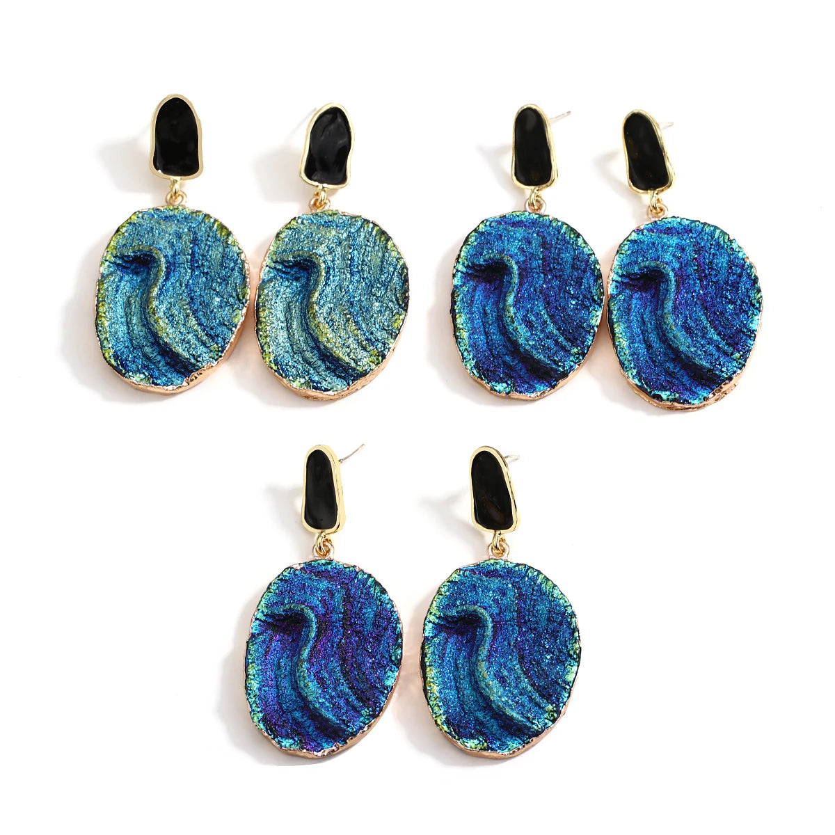 Volcanic Rock Abstract Drop Earrings, Starry Night Boho Jewelry