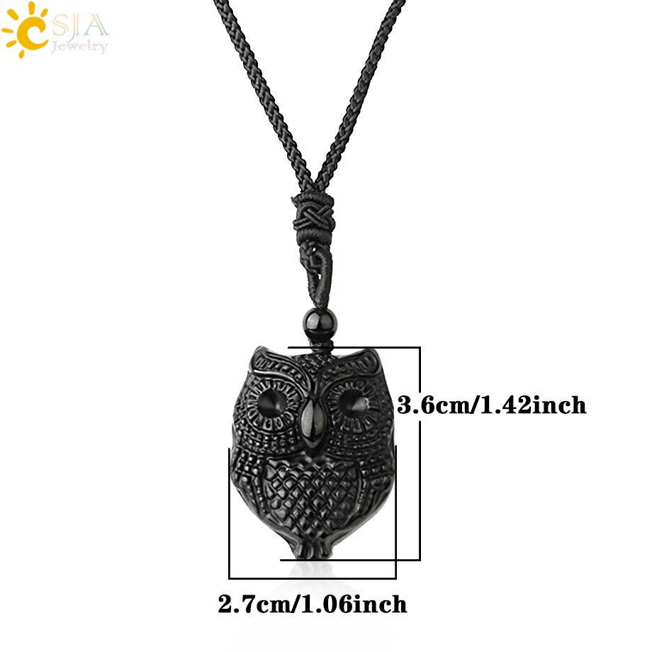 CSJA Obsidian Necklace Natural Stone Wolf Buddha Sculpture Tree of Life Animal Owl Men Necklaces Pendant Meditation Jewelry G644