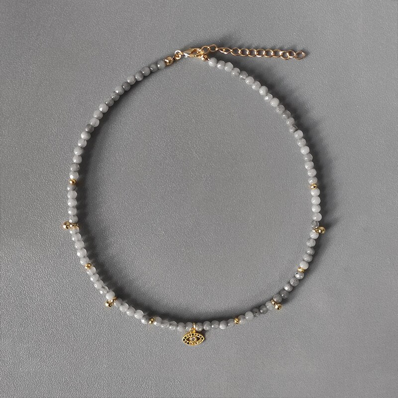 Hand-Made Exquisite Natural Stone Beaded Necklace Charm Eye Pattern Accessory Pendant Women Retro Fashion Neck Jewelry Колье