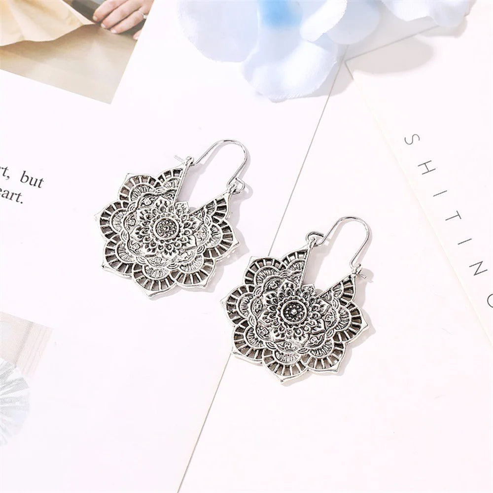 Mandala Antique Hoop Dangle Earrings Jewelry