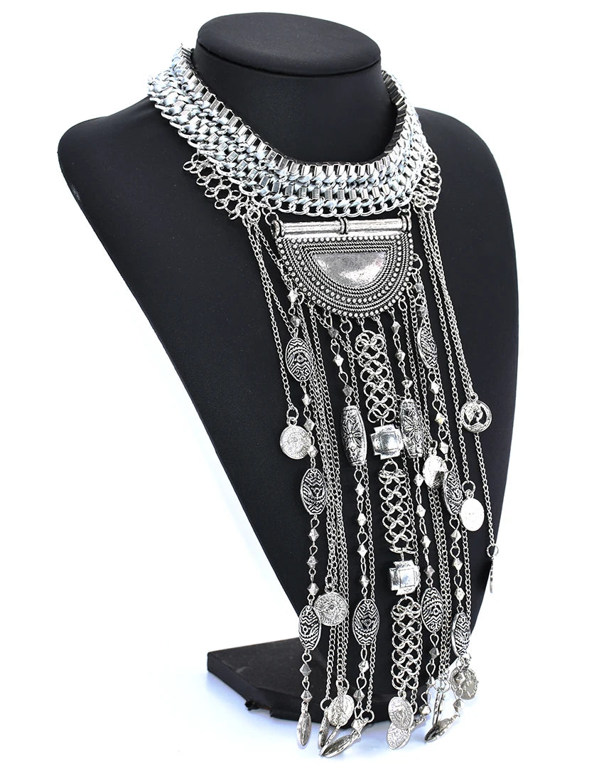 Coin Maxi Collar Tassel Choker Necklace Jewelry