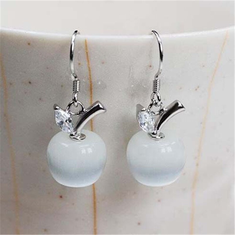 1 Pair Women Classic Cute Apple Shape Opal Ear Hook Earrings Fashion Jewelry Gifts