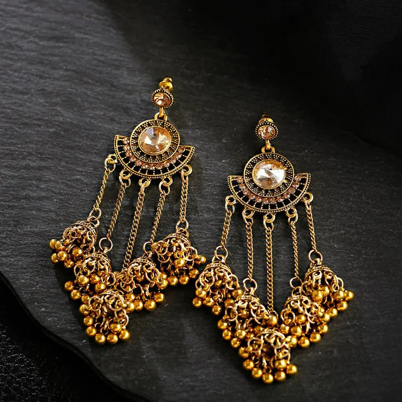 الهندي Jhumka أقراط الذهب الشظية اللون أجراس كبيرة قطرة طويلة شرابة القرط للنساء بوهو الغجر مجوهرات هدية