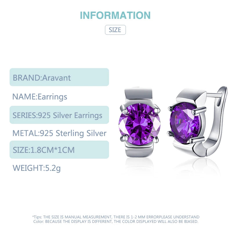 925 Silver Amethyst Hoop Earrings, Colorful Gemstone Wedding Jewelry