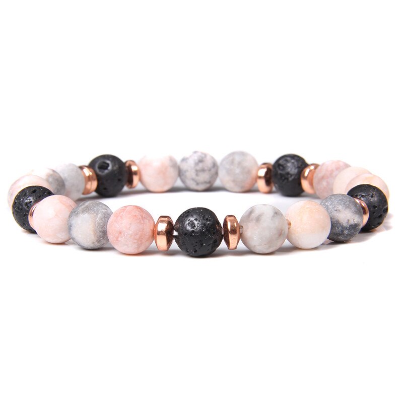 Natural Pink Zebra Stone Beads Bracelet 8mm Lava Volcanic Beaded Charm Bracelet Yoga Jewelry for Women Men Friendship Bracelet
