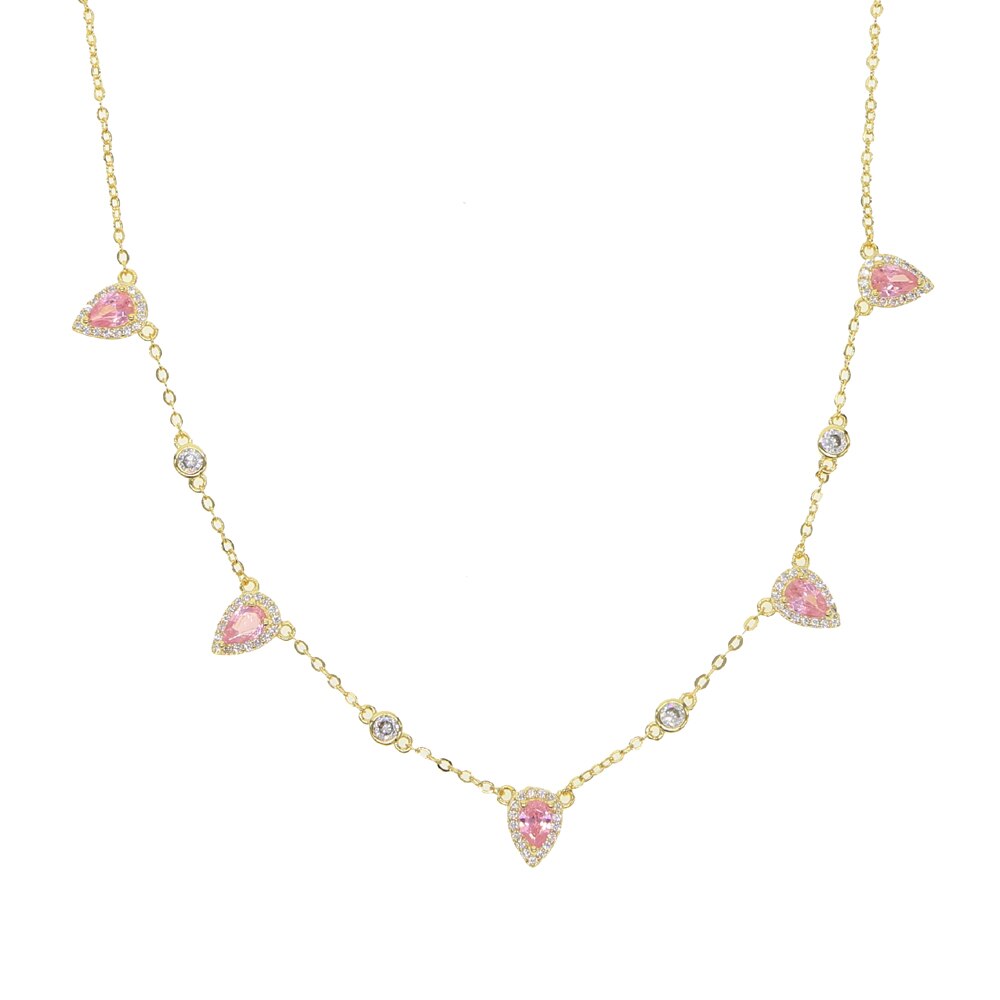 Bohemia NEWest gold color Pink stone statement chain necklace choker fashion jewelry for women elegance gift stylish jewelry