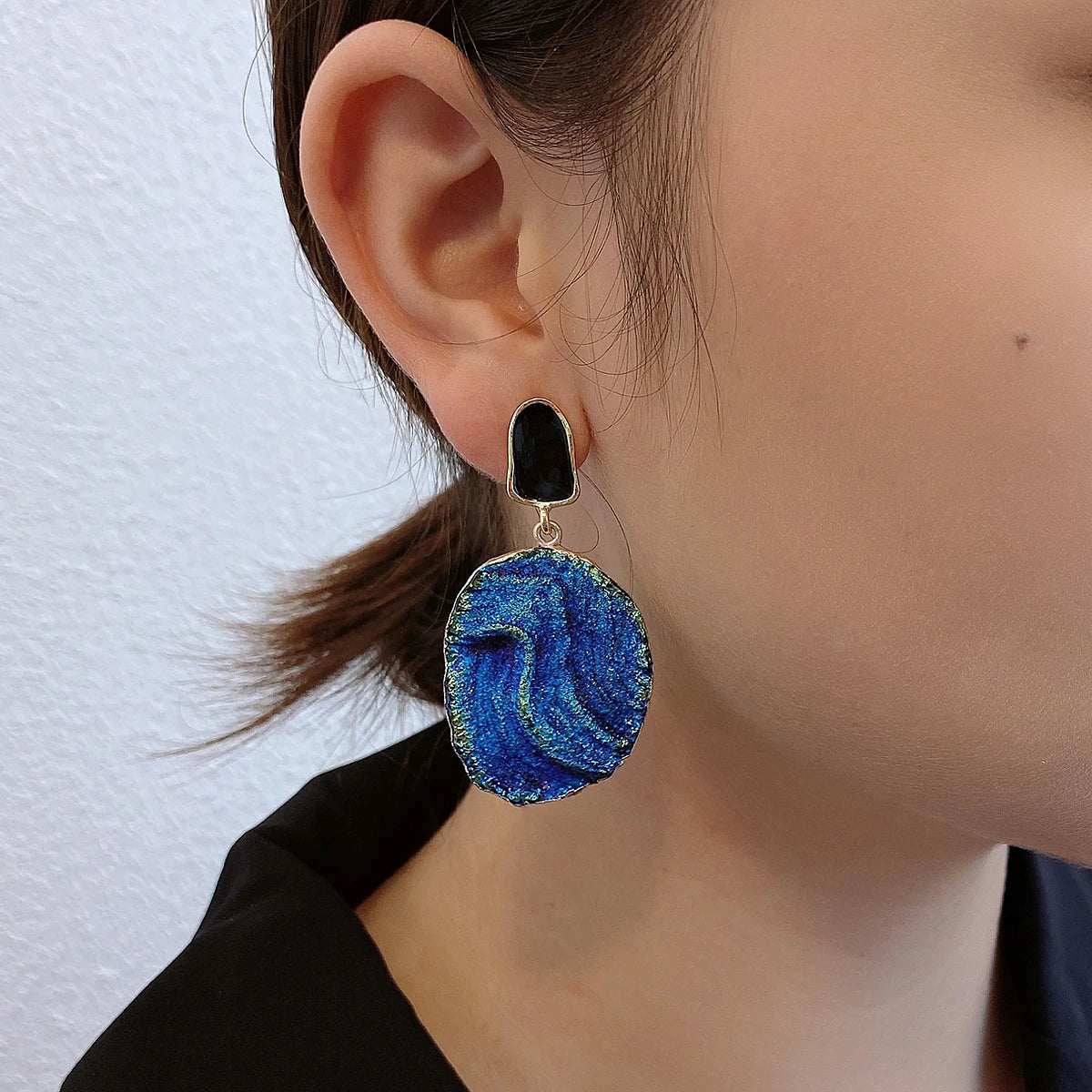 Volcanic Rock Abstract Drop Earrings, Starry Night Boho Jewelry