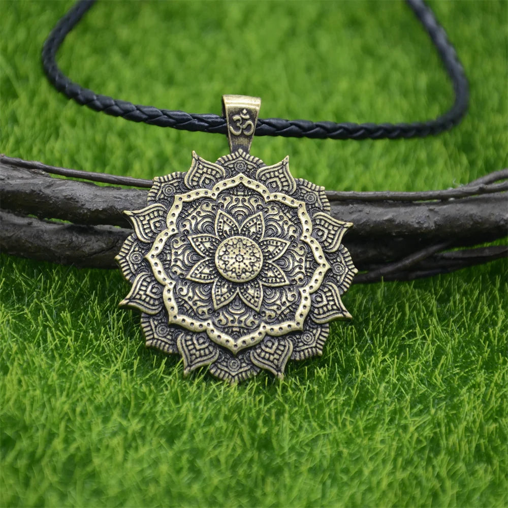 Om Lotus & Mandala Yoga Necklace, Sacred Spiritual Amulet