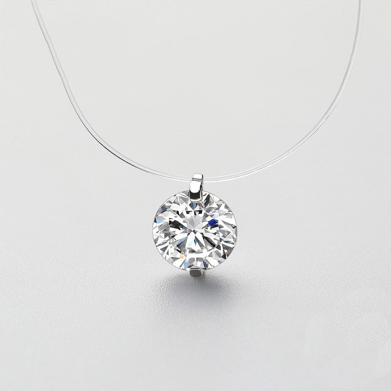 925 Sterling Silver Zircon Crystal Pearl Pendant Choker Necklace Transparent Fishing Line 2020 Fine Jewelry For Women