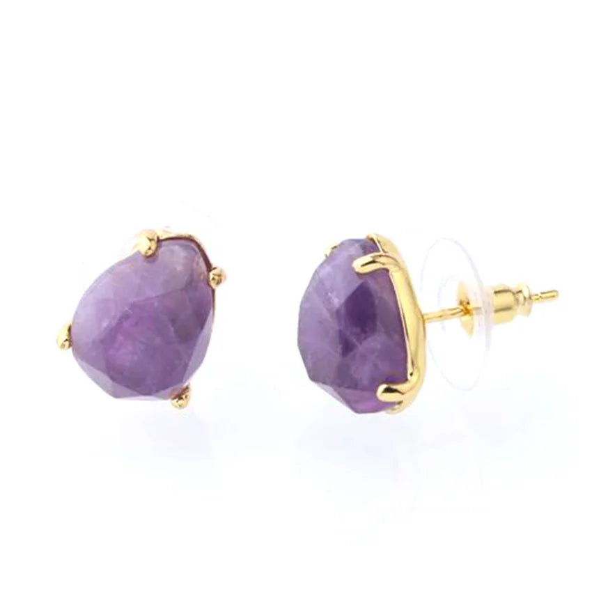 Crystal Stud Earrings for Women Girls Waterdrop Round Oval Shape Natural Lapis Lazuli Amethyst Faceted Stone Earring Jewelry - Charlie Dolly