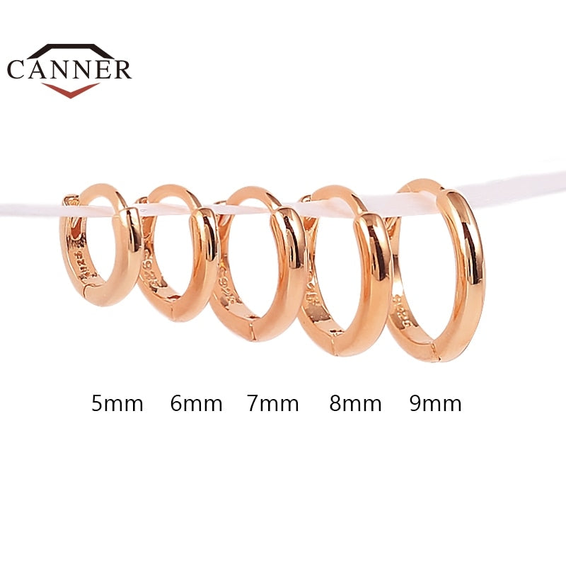 CANNER 5/6/7/8/9mm Real 925 Sterling Silver Hoop Earrings for Women Piercing Earings Round Circle Earring Jewelry pendientes