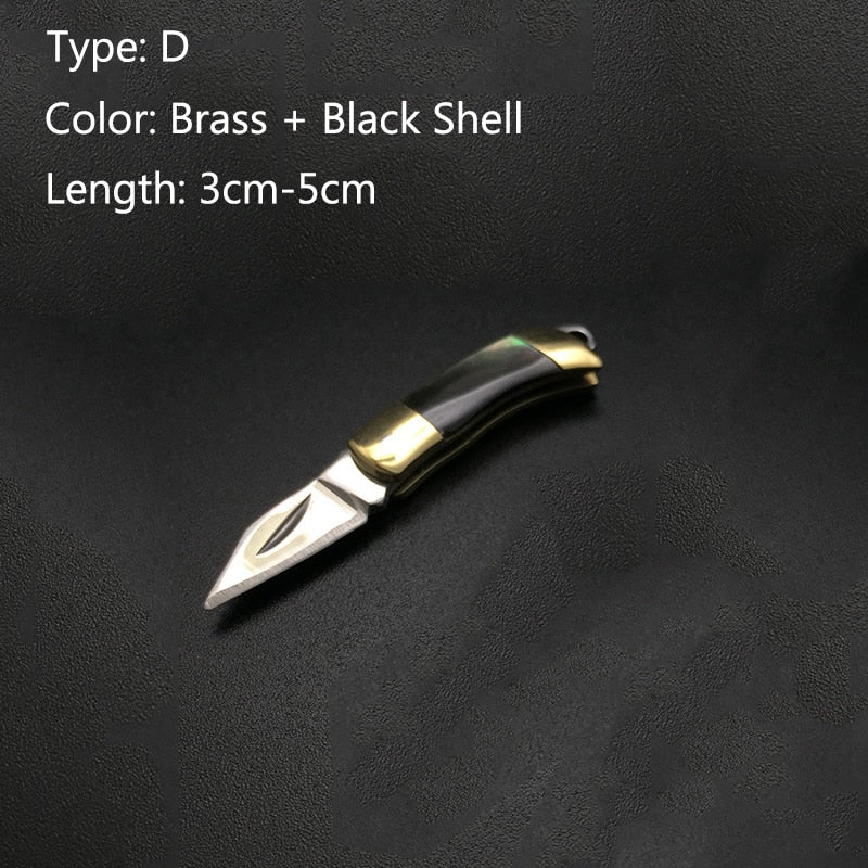 1pc Outdoor EDC Mini Folding Knife Pocket Self-defense Knife Exquisite Brass Knife Keychain Demolition Express Unpacking Knife