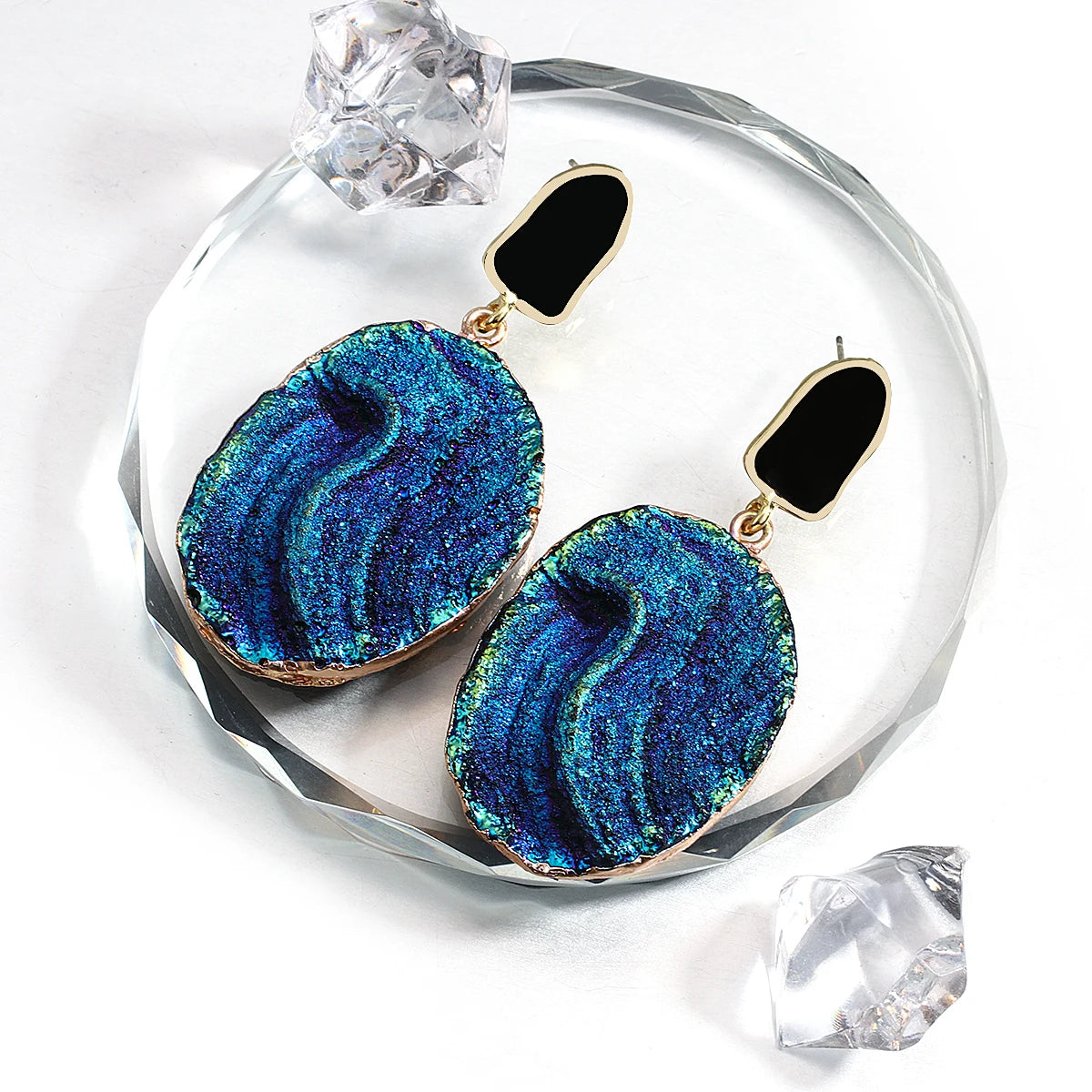 Volcanic Rock Abstract Drop Earrings, Starry Night Boho Jewelry
