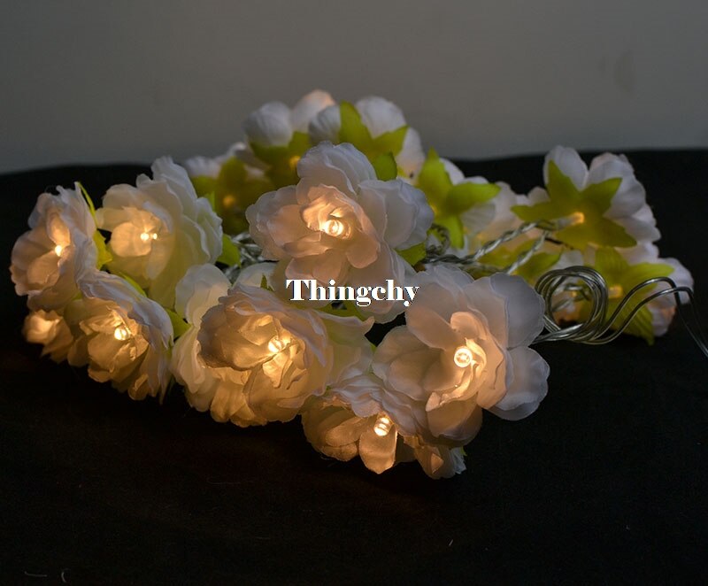 pale Pink blush Rose Flower Fairy string lights 20LED floral wedding party bedroom decoration centerpiece girl for Home Decor