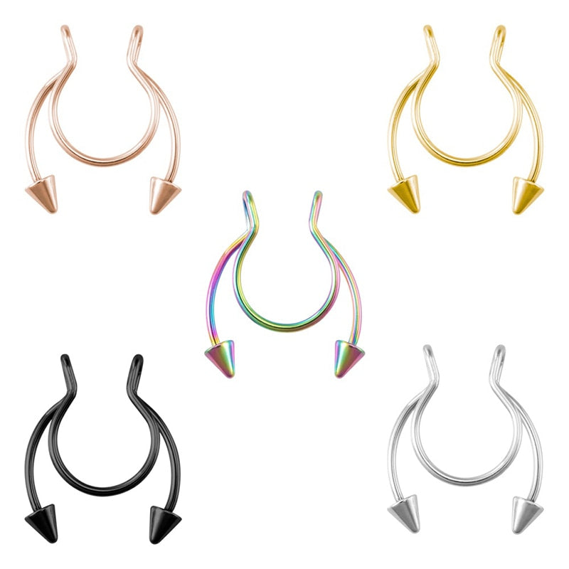 1-5pcs New Fake Nose Piercing Fake Nose Ring Hoop Septum Rings Surgical Steel Colorful Fake Piercing Nose Piercings Jewelry 20G