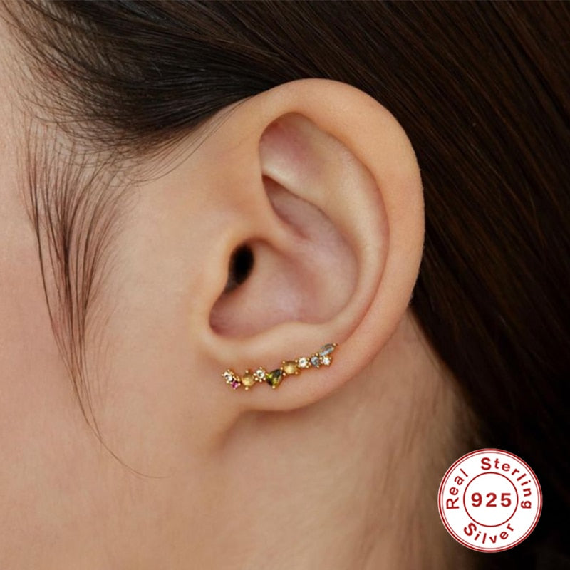 CANNER INS Style Fresh Sweet 925 Sterling Silver Stud Earrings For Women 18K Gold Plated Piercing Earring Jewelry Pendientes