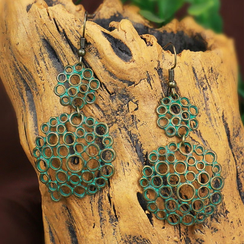 Exknl Fashion Vintage Drop Earrings For Women Alloy Crystal Ethnic Beads Boho Flower Earrings Colorful Dangle Earrings Jewelry