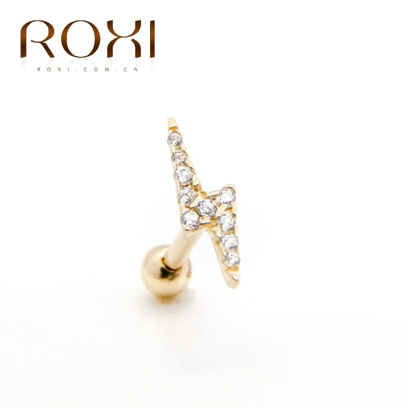 ROXI Small Crown Moon Star Lightning Constellation Stud Earrings for Women 925 Sterling Silver Piercing Earring Kolczyki Damskie