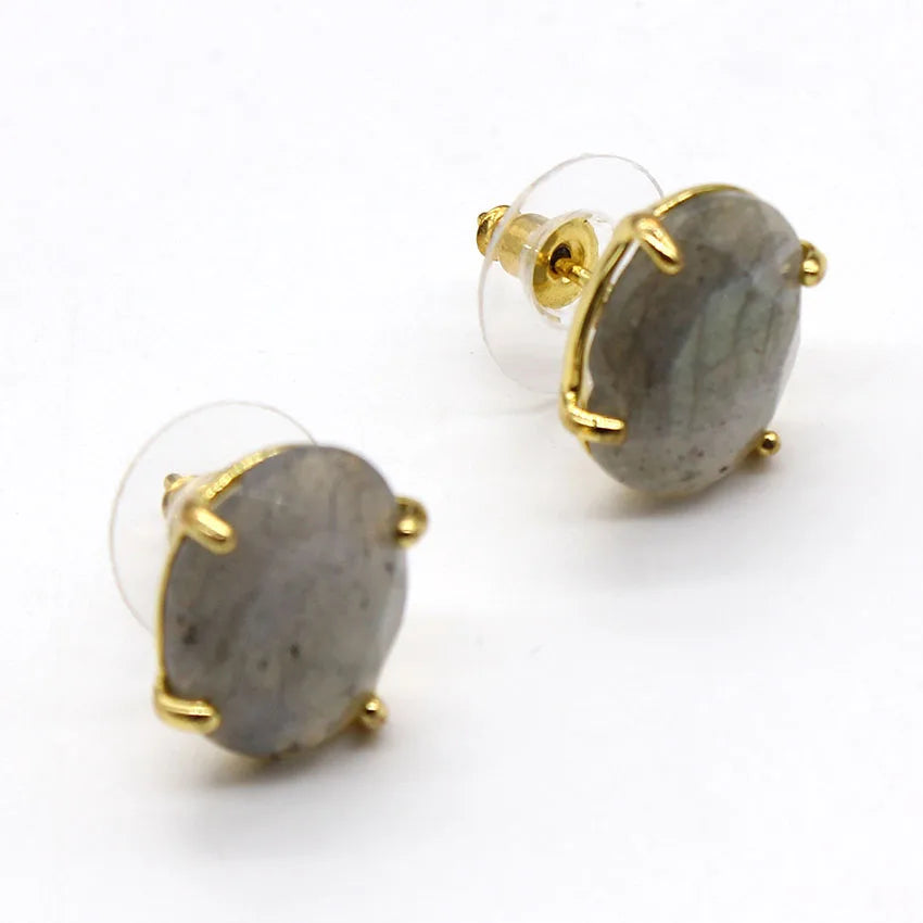 Crystal Stud Earrings for Women Girls Waterdrop Round Oval Shape Natural Lapis Lazuli Amethyst Faceted Stone Earring Jewelry - Charlie Dolly