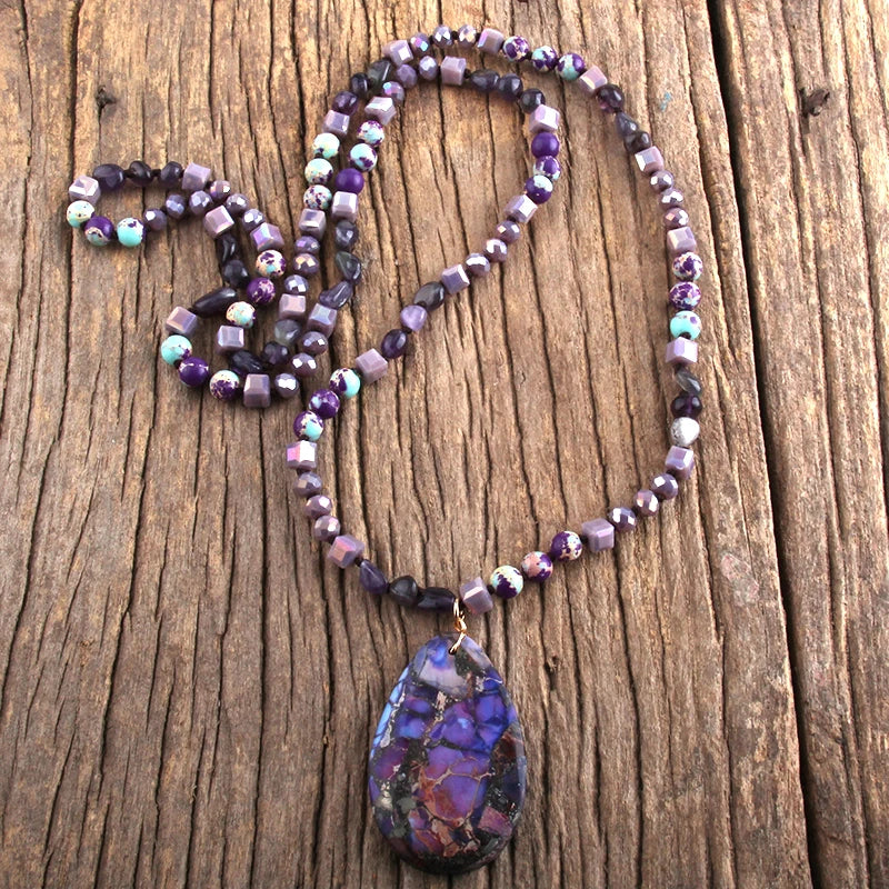 RH Fashion Bohemian Jewelry 6mm Natural Stones Crystal With Semi Precious Dorp Pendant Necklaces For Boho Necklace - Charlie Dolly