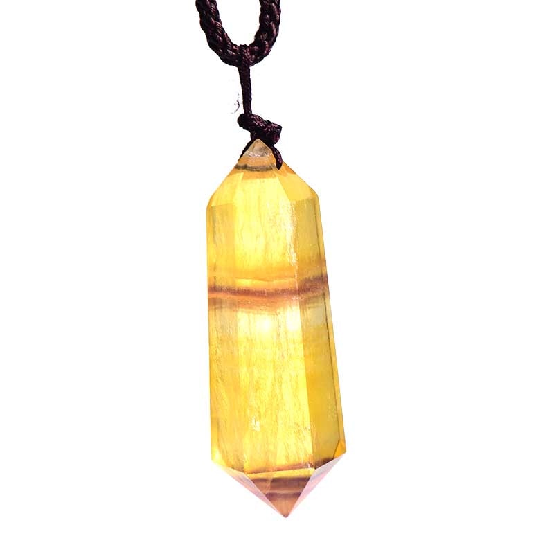 Natural Rainbow Fluorite Necklace Single Point Hexagonal Prism Pendant Striped Crystal Fluorite Necklace Health Energy Stone 1PC